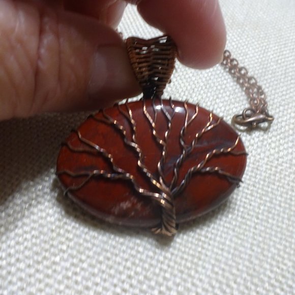 Gorgeous "POPPY JASPER TREE" Handmade Copper Wire-Wrapped Pendant/Chain #356B - Picture 2 of 3